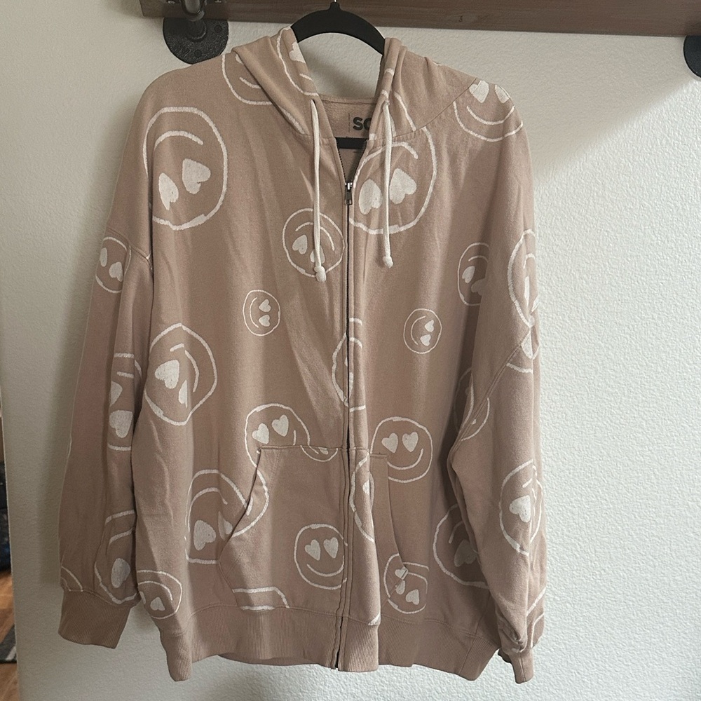 SO Tan Hoodie with Heart-Eyed Smiley Faces